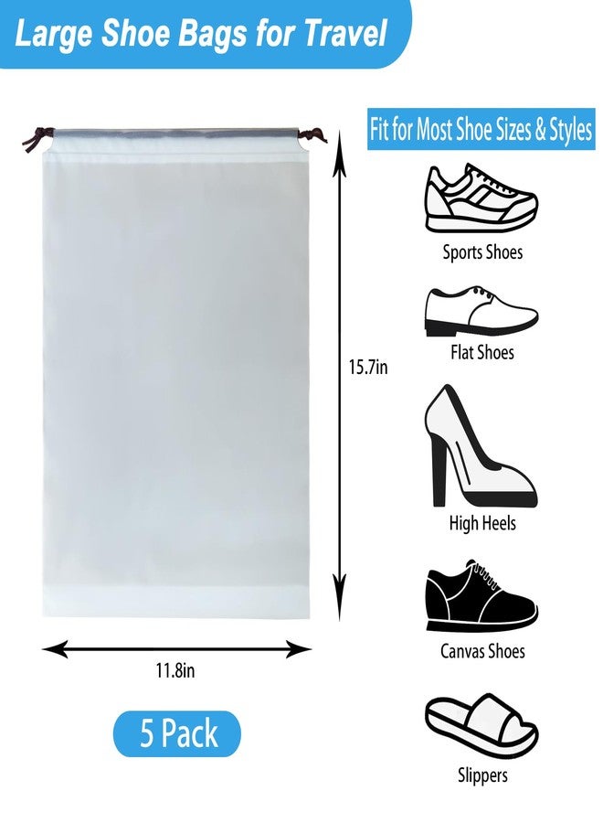Ajedrmy Clear Travel Shoe Bags, 15.7 x 11.8 inches, Drawstring, Waterproof, 5 Pack, Portable, White, ShB-01, White, Unisex Adults - Image 2